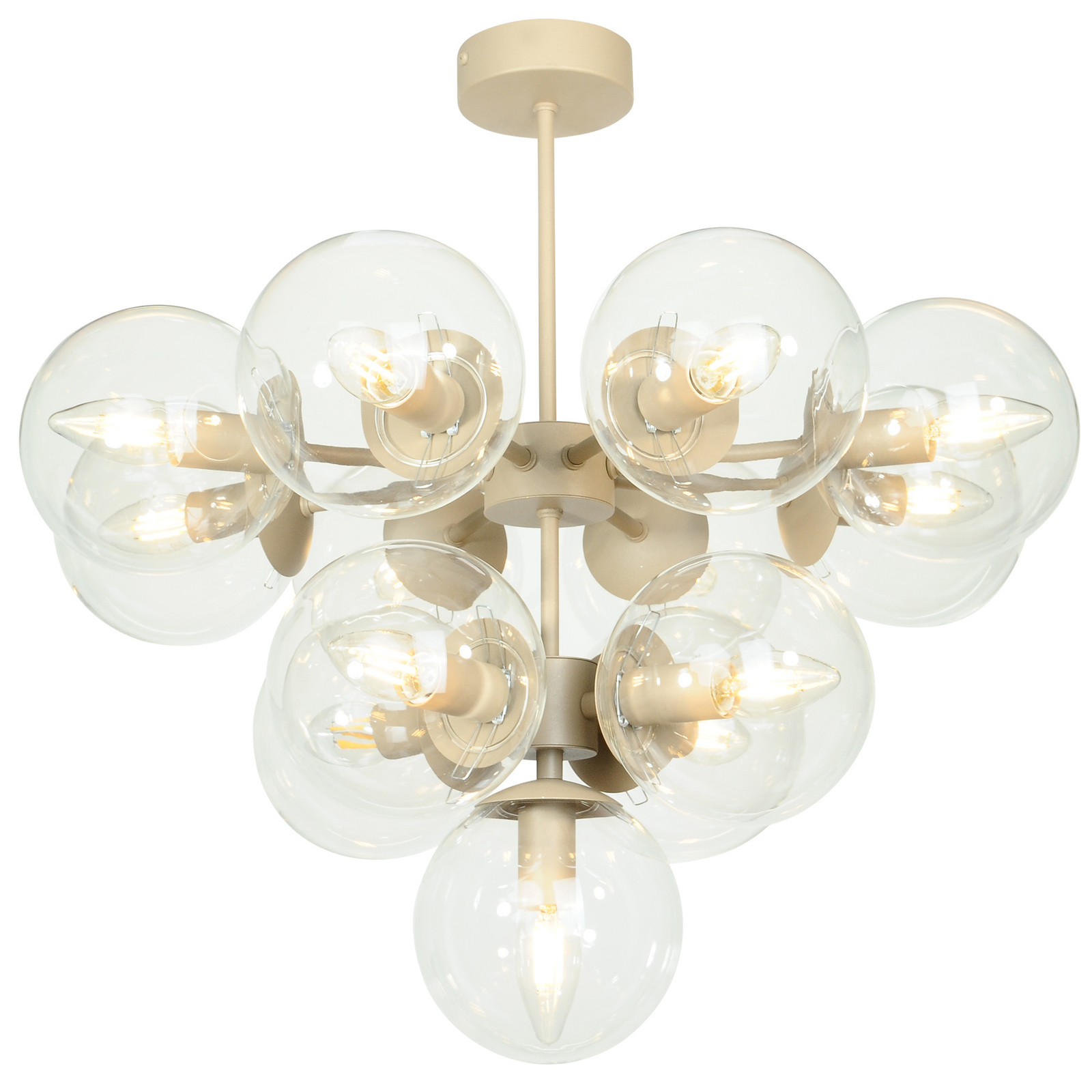 Zumba ceiling light, grey-beige/clear, 13-bulb, glass