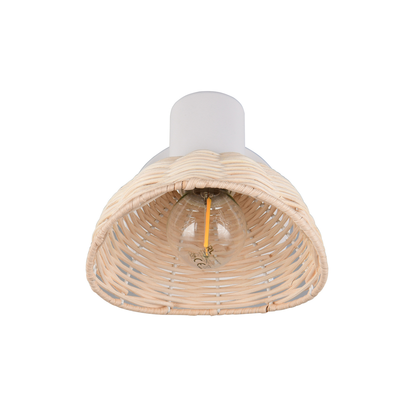 Aplică de perete Calvi, albă, ratan natural, Ø 13 cm, întrerupător