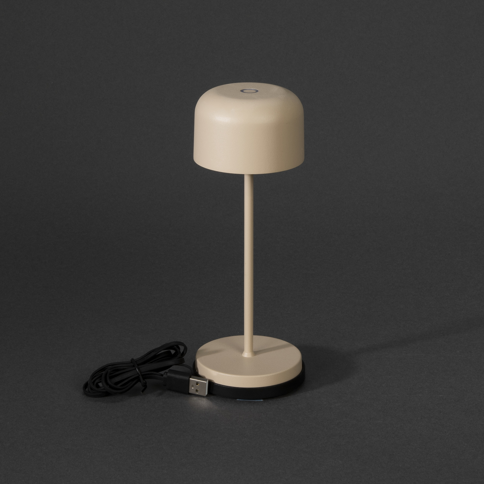 LED tafellamp Lille, hoogte 20 cm, zandkleurig, IP54, USB