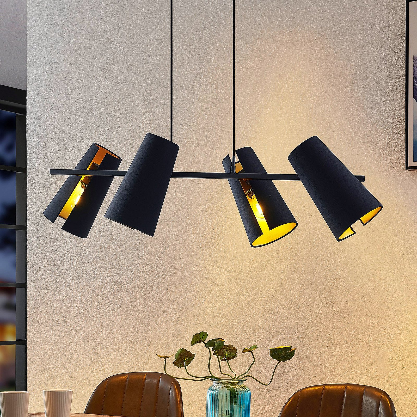 Lucande Kemoni lampă suspendată patru becuri - Camera de zi / sufragerie - modern - negru auriu - Metal