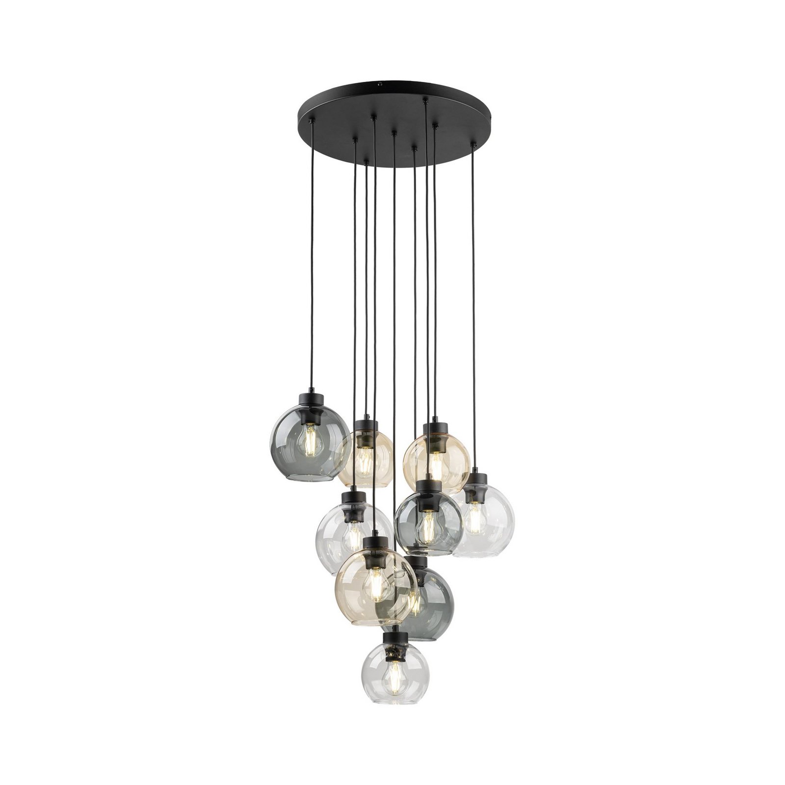 Hanglamp Cubus Mix, Ø 58 cm, 9-lamps, veelkleurig, glas, E27