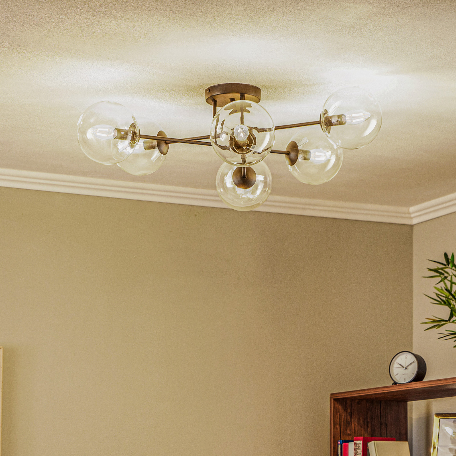 EMIBIG LIGHTING Plachetă plafonieră Glassy negru transparent sticlă 6 becuri E14 - Camera de zi / sufragerie - Modern - Metal