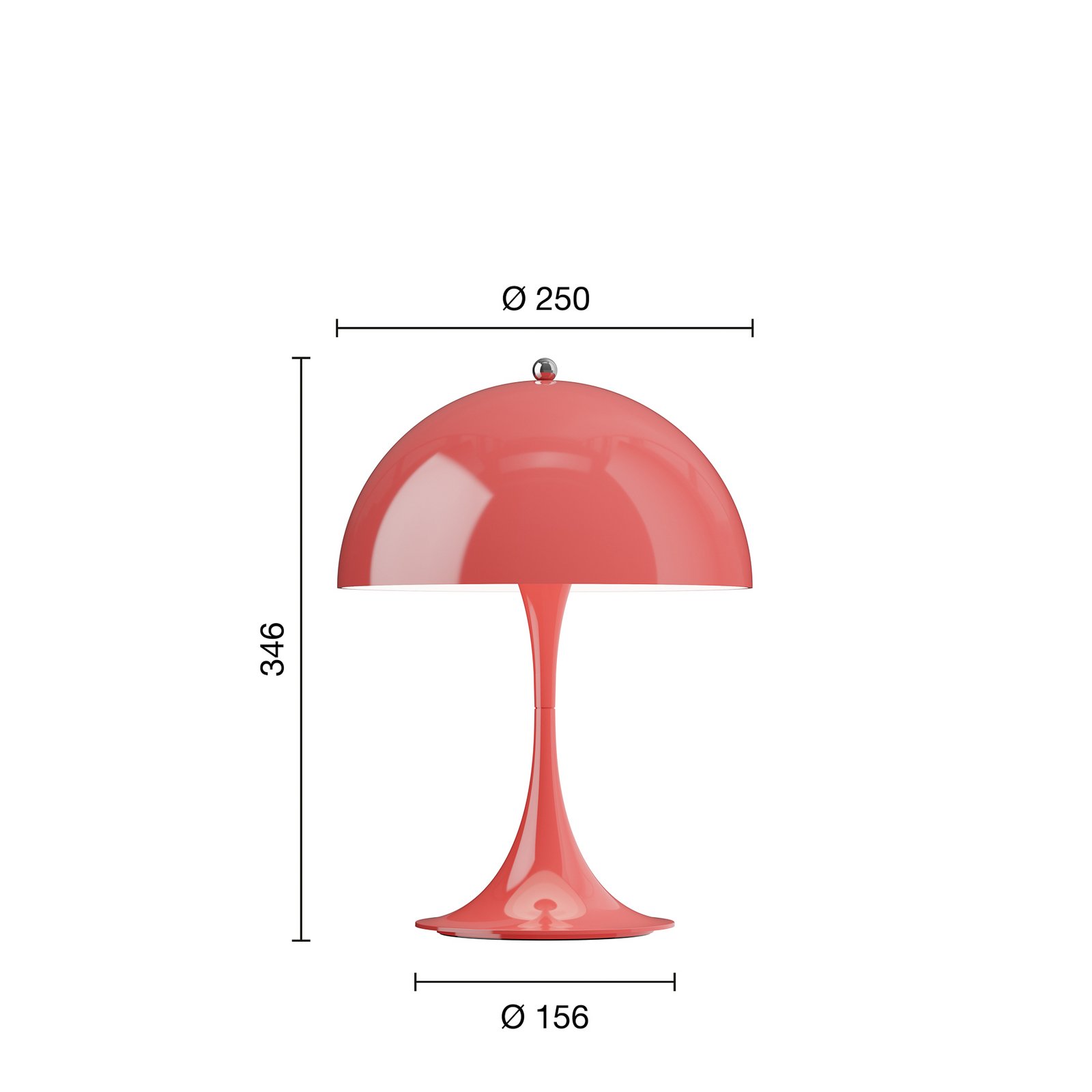 LED-Akkulampe Panthella 250 korallenrot IP44 Louis Poulsen