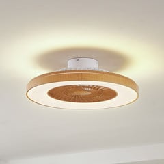 Lindby LED-loftventilator Teleo, Ø 58 cm, træfarvet, CCT