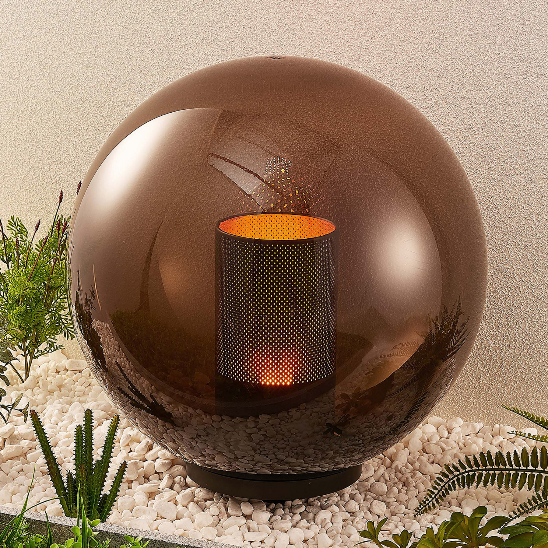 Lindby Kibara deko-lampe i kugleform, Ø 50 cm røggrå Plast