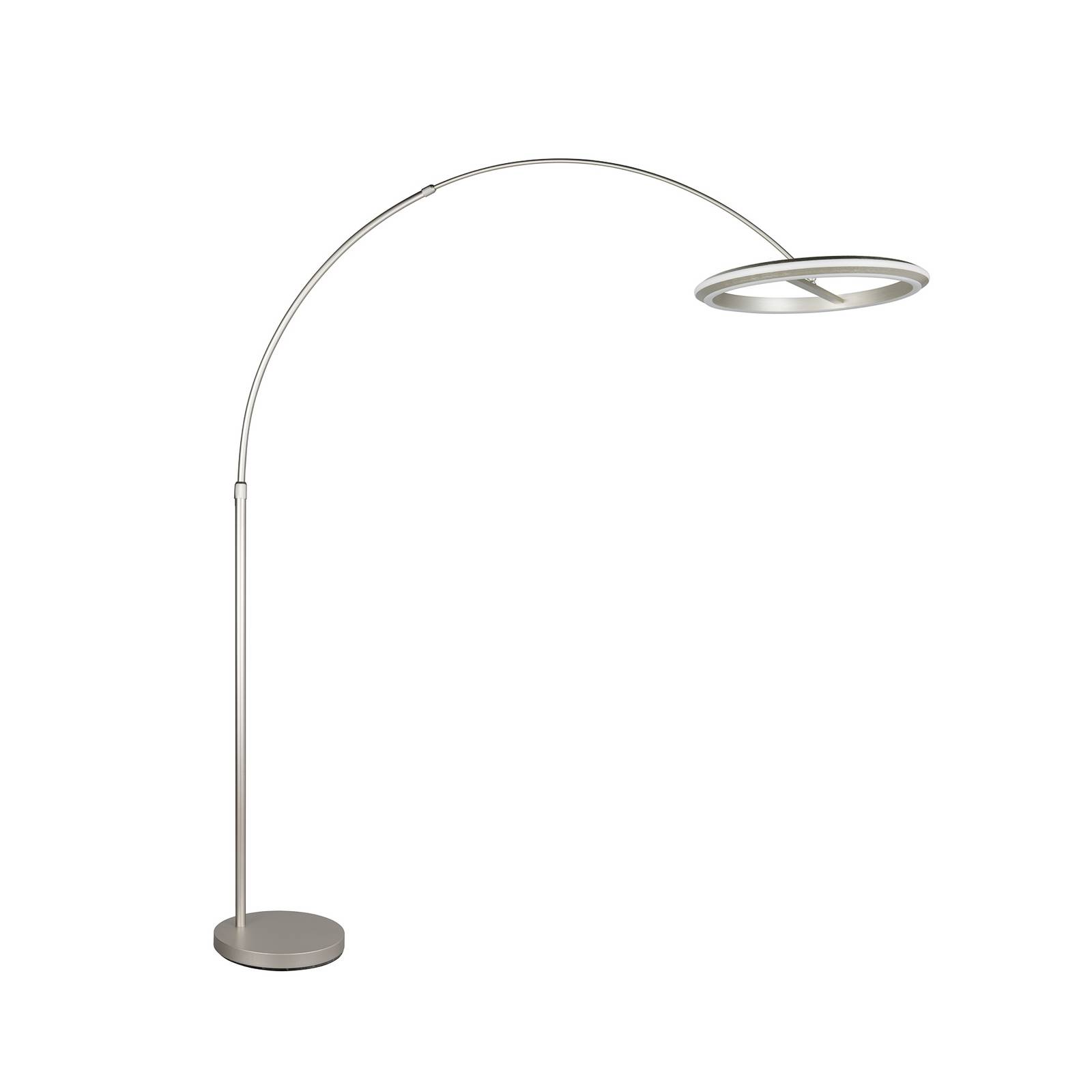 LED-Bogen-Stehlampe Amador, nickelfarben, Höhe 205 cm Metall