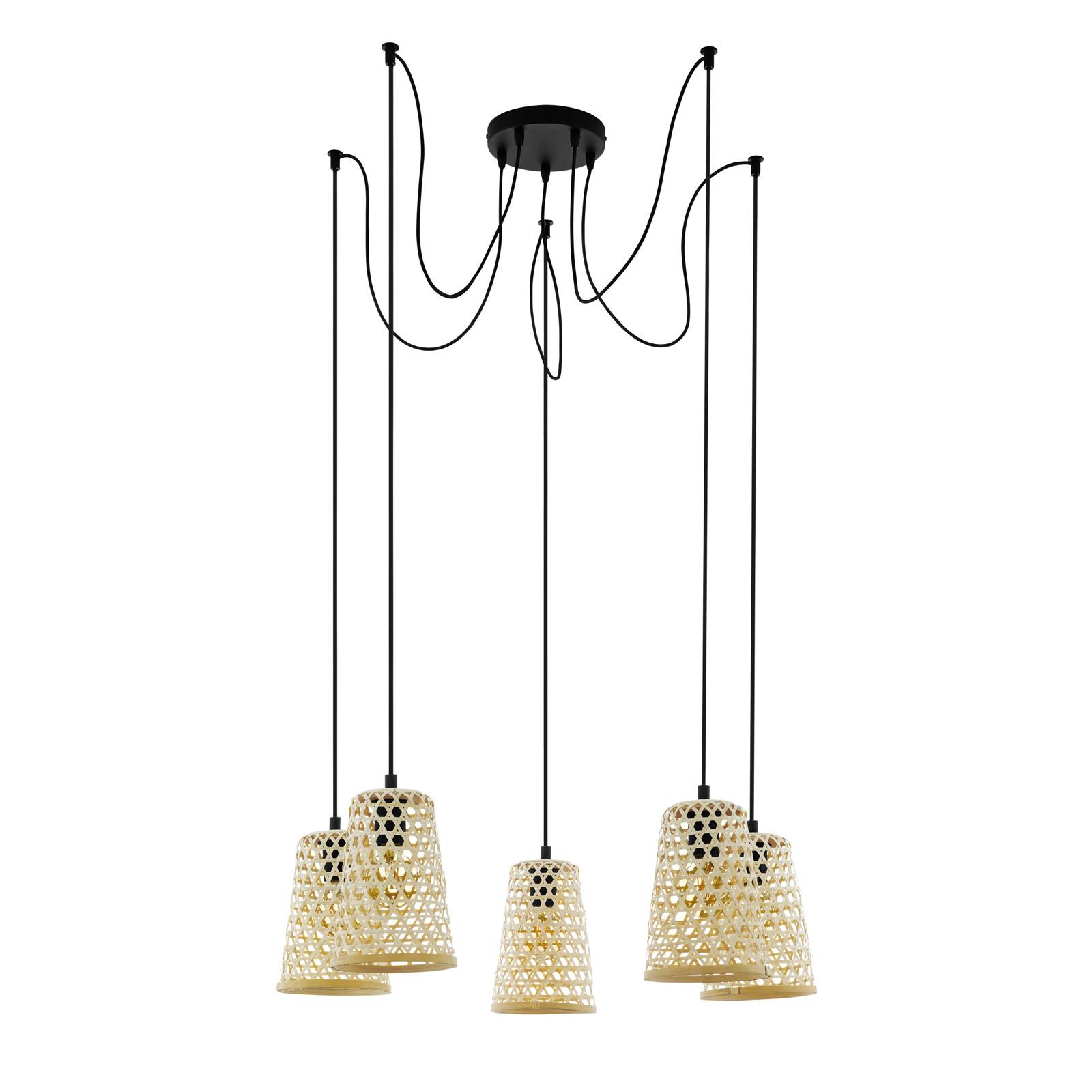 Lampa wisząca Claverdon z 5 plecionymi kloszami