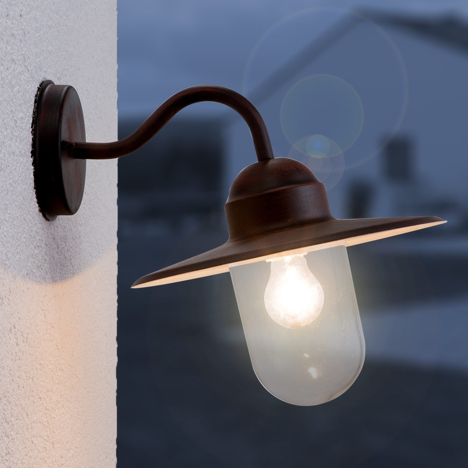 Lindby Rusty brown outdoor wall light Filip, metal, glass, E27, 60 W, energy efficiency: A++, W: 29.4 cm, H: 30.3 cm