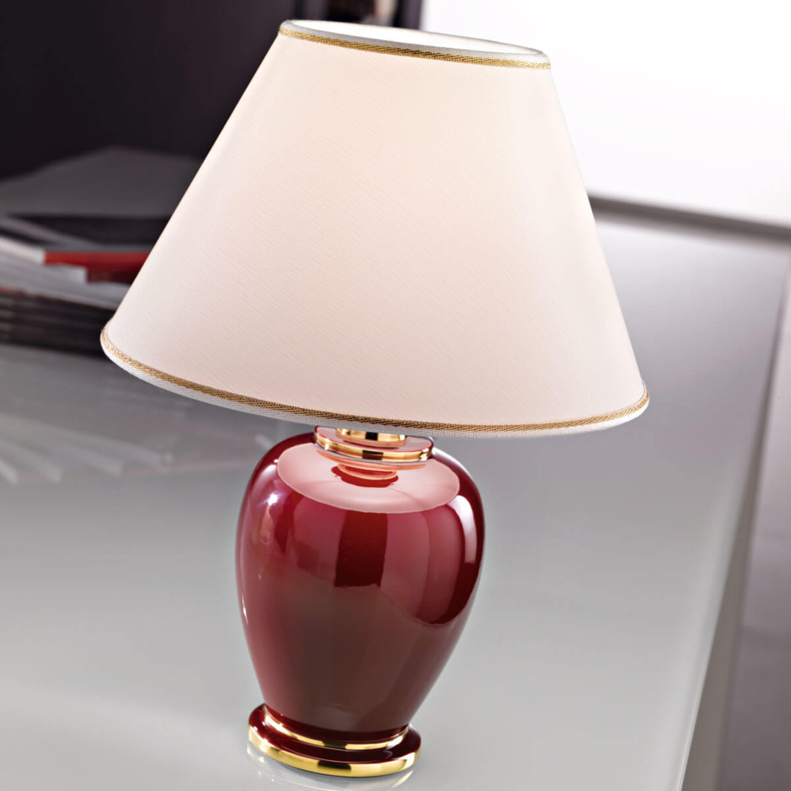 Austrolux Tischlampe Giardino Bordeaux, Keramik, 24 Karat