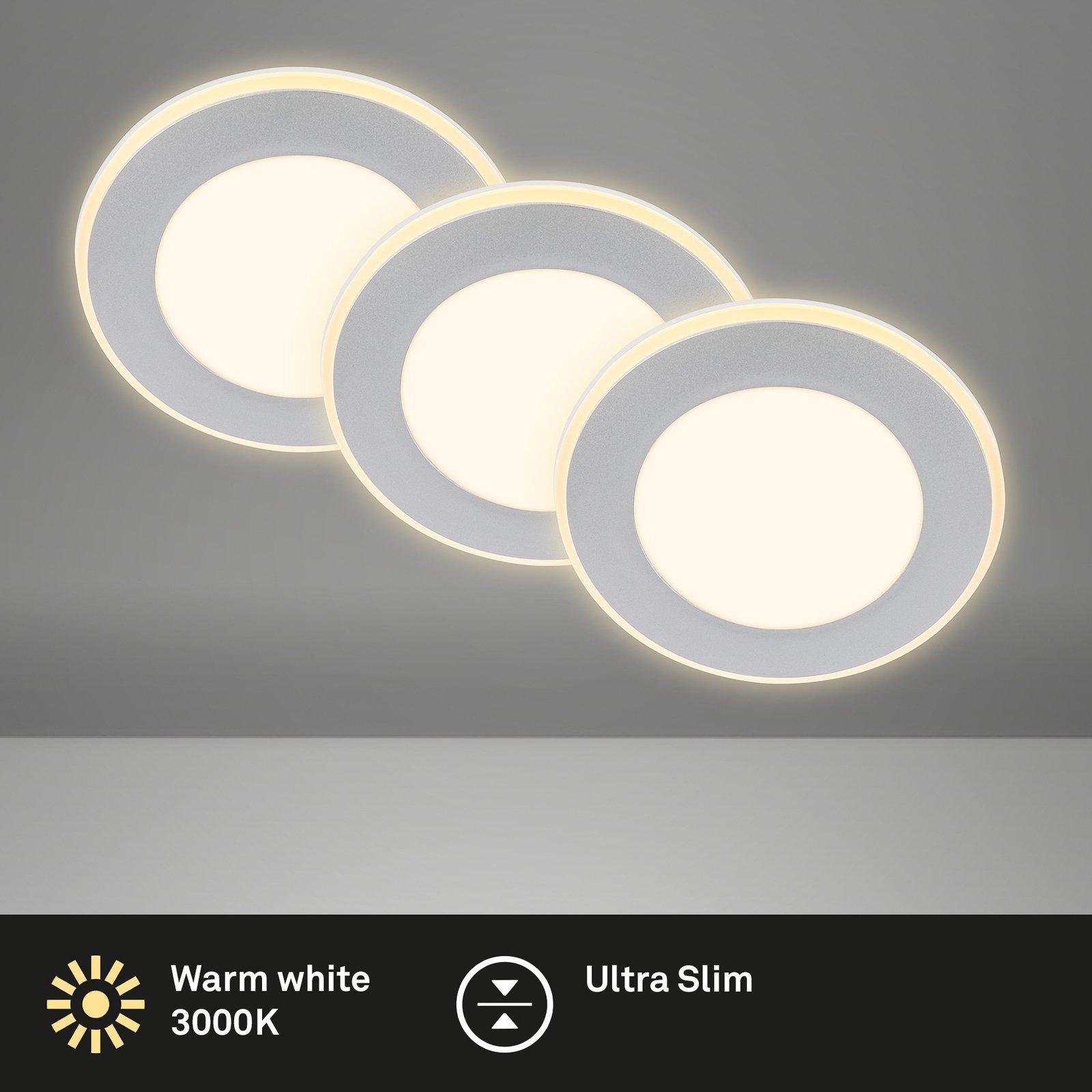 LED recessed light Gima, matt chrome, 3,000 K, set of 3