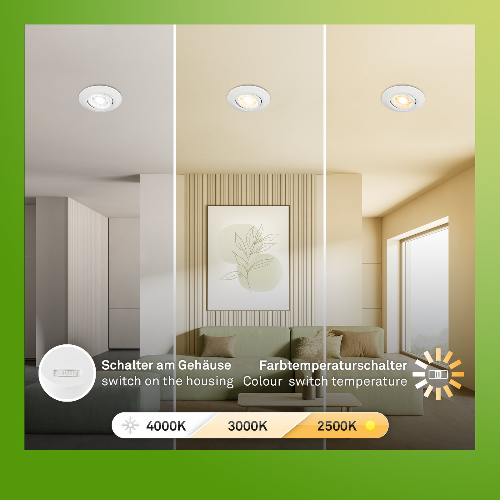 Klira LED recessed light, white, Ø 9 cm, swivelling, 3 units