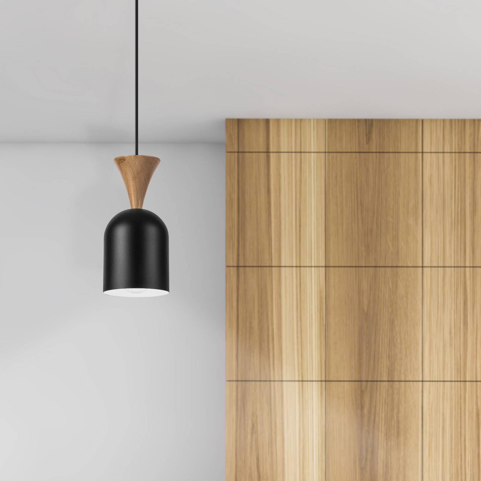 Pendellampe Nolan, Ø 11 cm, schwarz/eiche, Metall/Holz günstig online kaufen