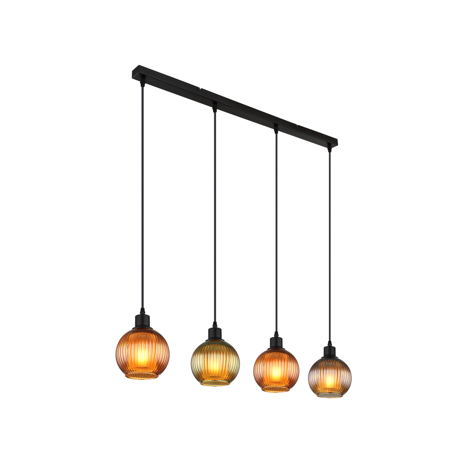 Hanglamp Zumba, groen/brons/petrol, 90 cm, 4-lichts, glas
