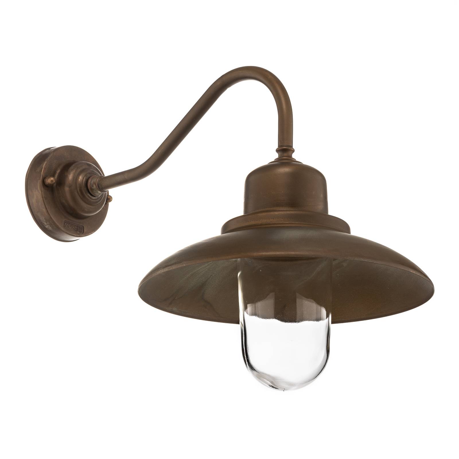 Moretti Luce Durable outdoor wall lamp Turino, antique brass, glass, E27, 75 W, H: 35 cm