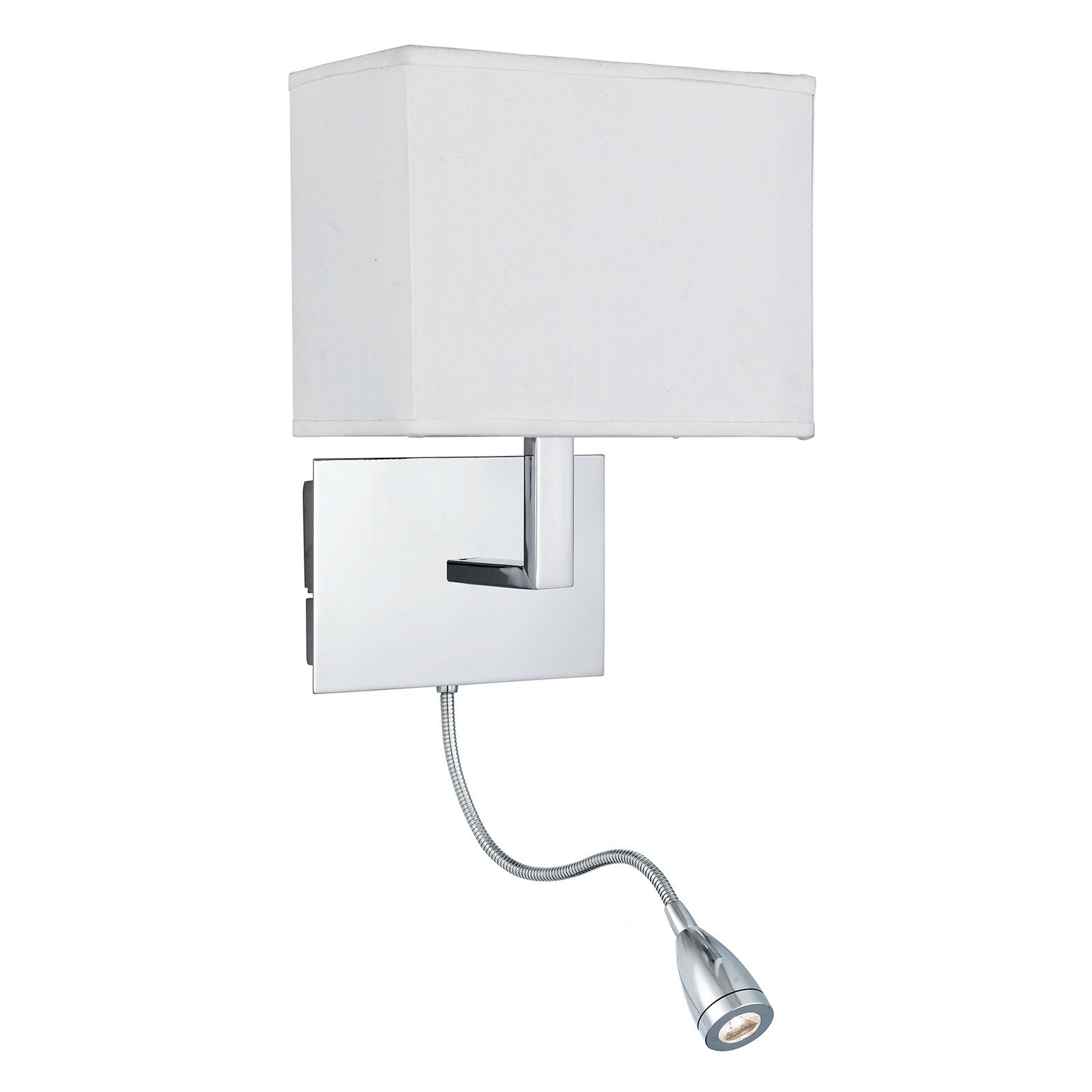 Searchlight 6519 wall lamp with LED reading lamp, chrome, for Living / Dining Room, metal, fabric, E27, 60 W, energy efficiency: A++, W: 20 cm, H: 26 cm