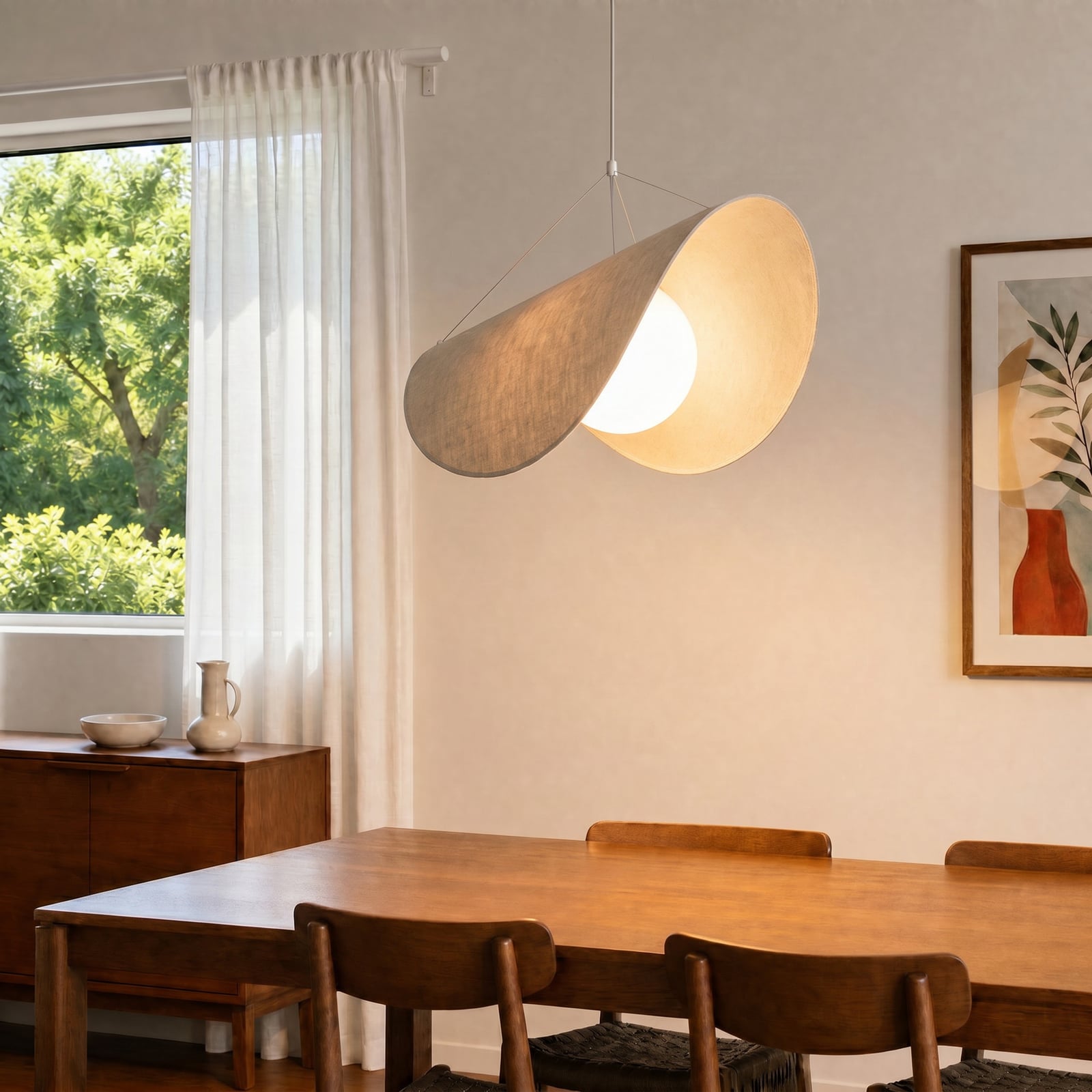 Lucande LED-Hängelampe Sansibar, 45 cm, weiß, Leinen, dim.