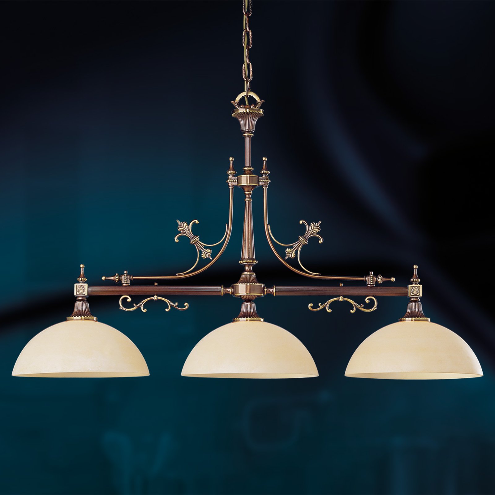 RIPERLamP Three-bulb pendant light Casino, for Living / Dining Room, metal, glass, E27, 60 W, energy efficiency: A++, L: 122 cm, H: 73 cm