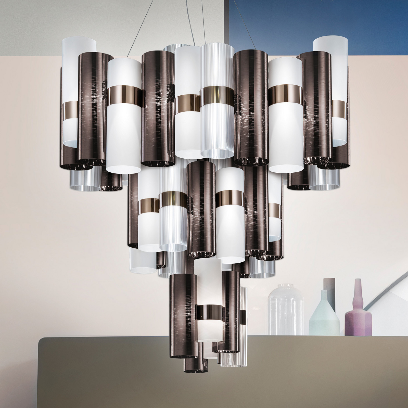 Slamp Estanho, Branco, Transparente La Lollo Xl Led Candeeiro De Suspensão, Ø80cm, Estanho-Branco