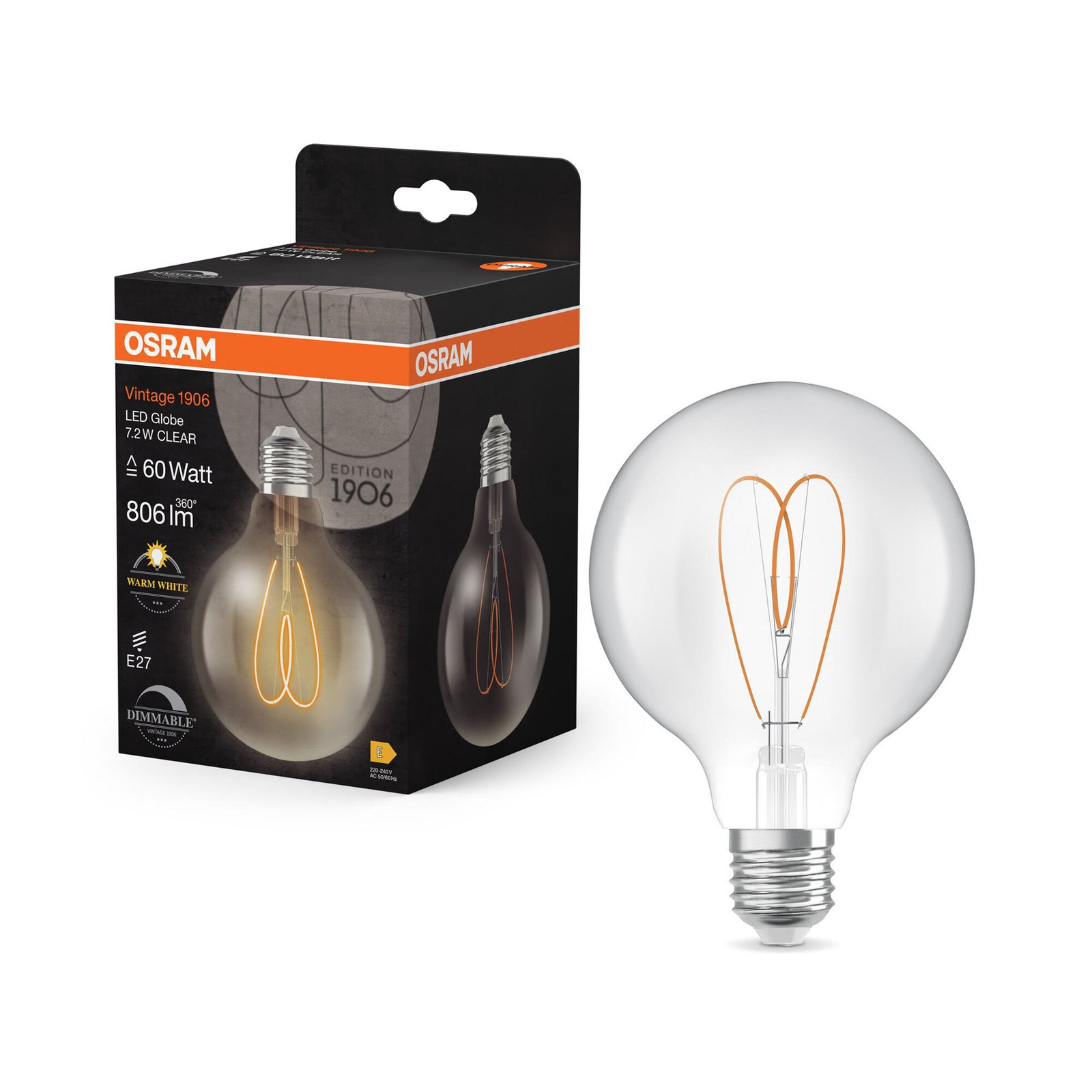 OSRAM LED Vintage G95 E27 7,2W 927 Heart Filament clear dim