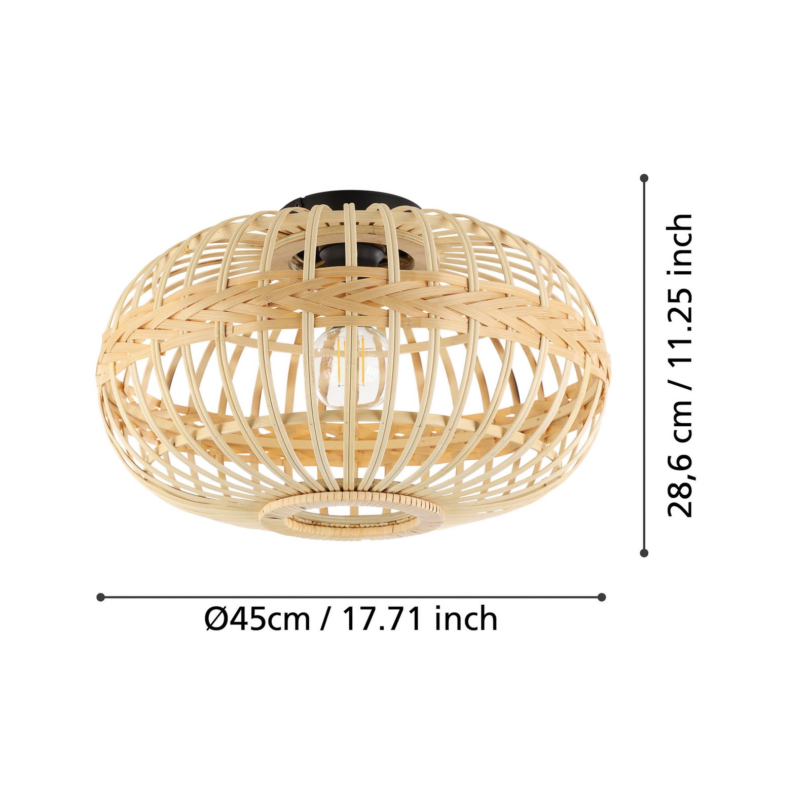 Taklampa Amsfield av bambu, oval