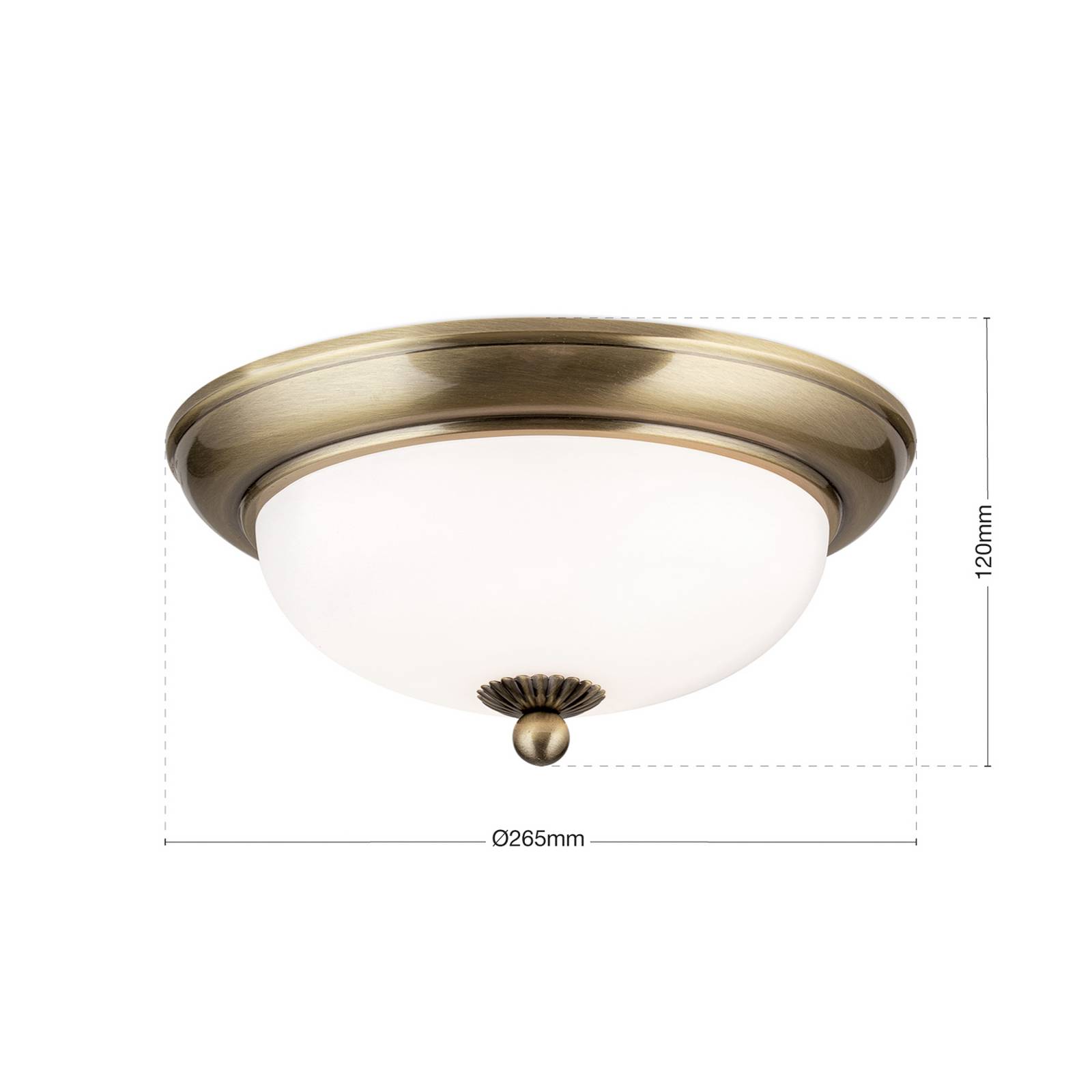 Lampa sufitowa Empire, Ø 26,5 cm, antyczny mosiądz, matowe opalowe szkło