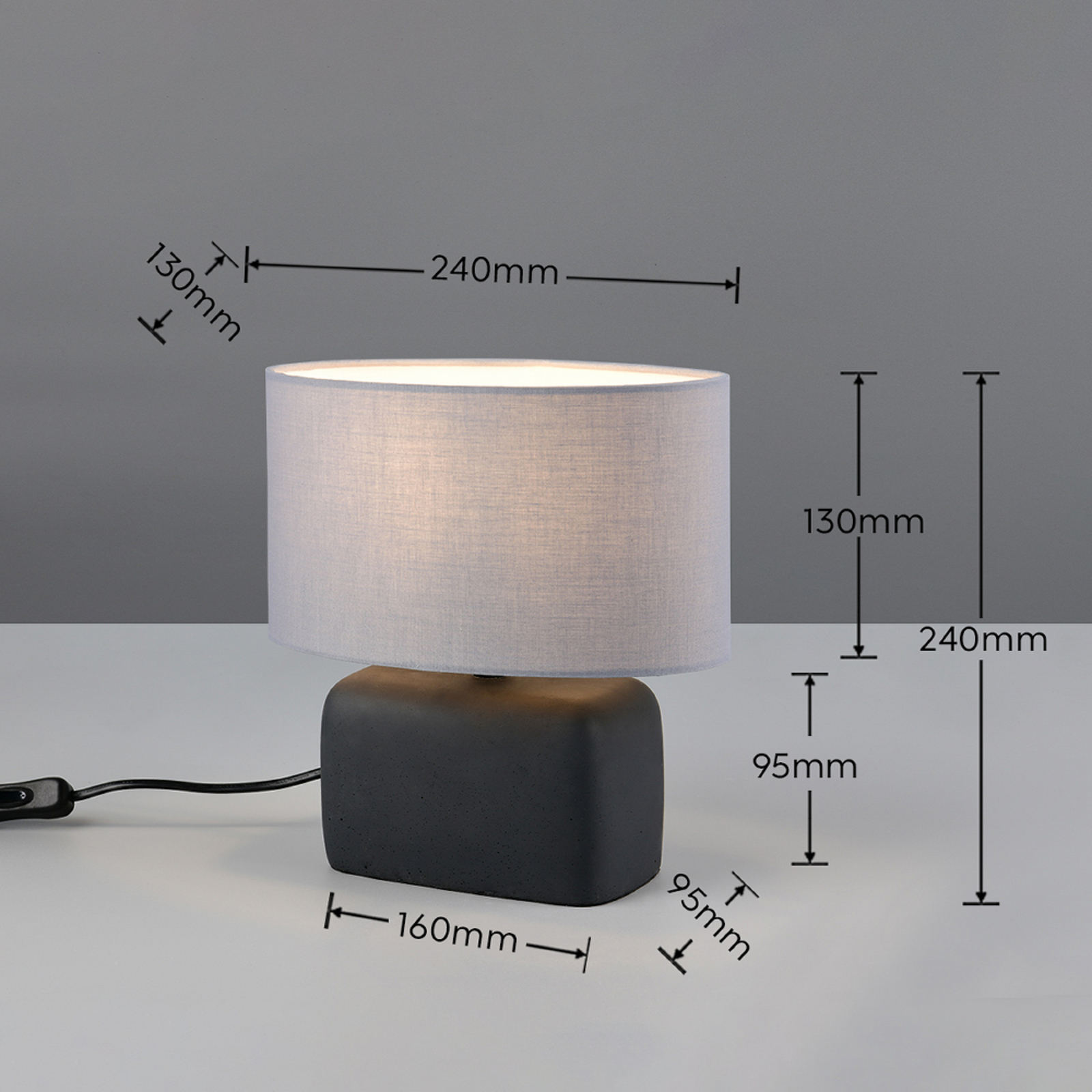 Tafellamp Livare, hoogte 24 cm, grijs/zwart, beton/stof Tafellamp Livare, hoogte 24 cm, grijs/zwart, beton/stof