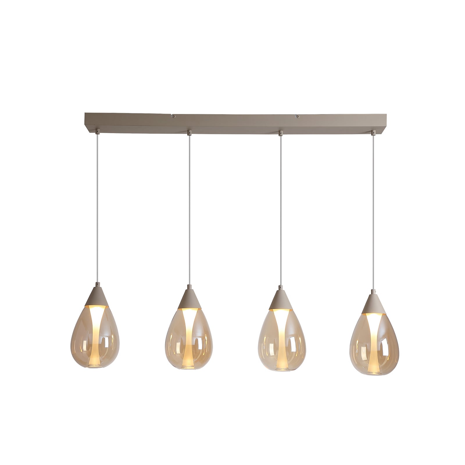 LED-Hängelampe Pear, 4-fl. lang, beige, Glas amber, 3.000 K LED-Hängelampe Pear, 4-fl. lang, beige, Glas amber, 3.000 K