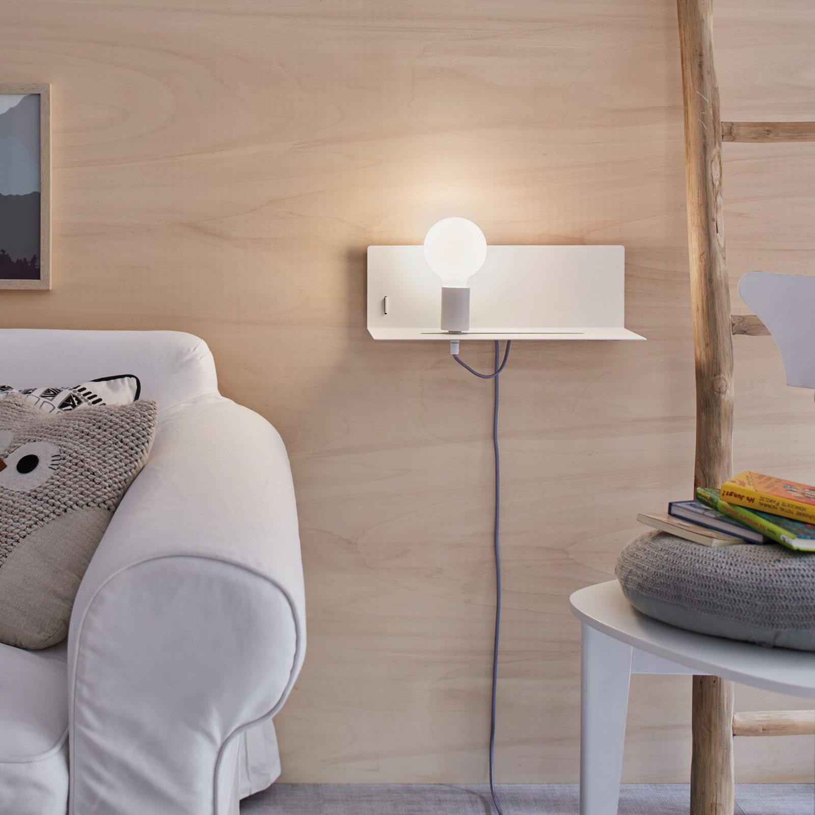 lampa ścienna Paulmann Devara, biała, 40 cm E27 Port USB