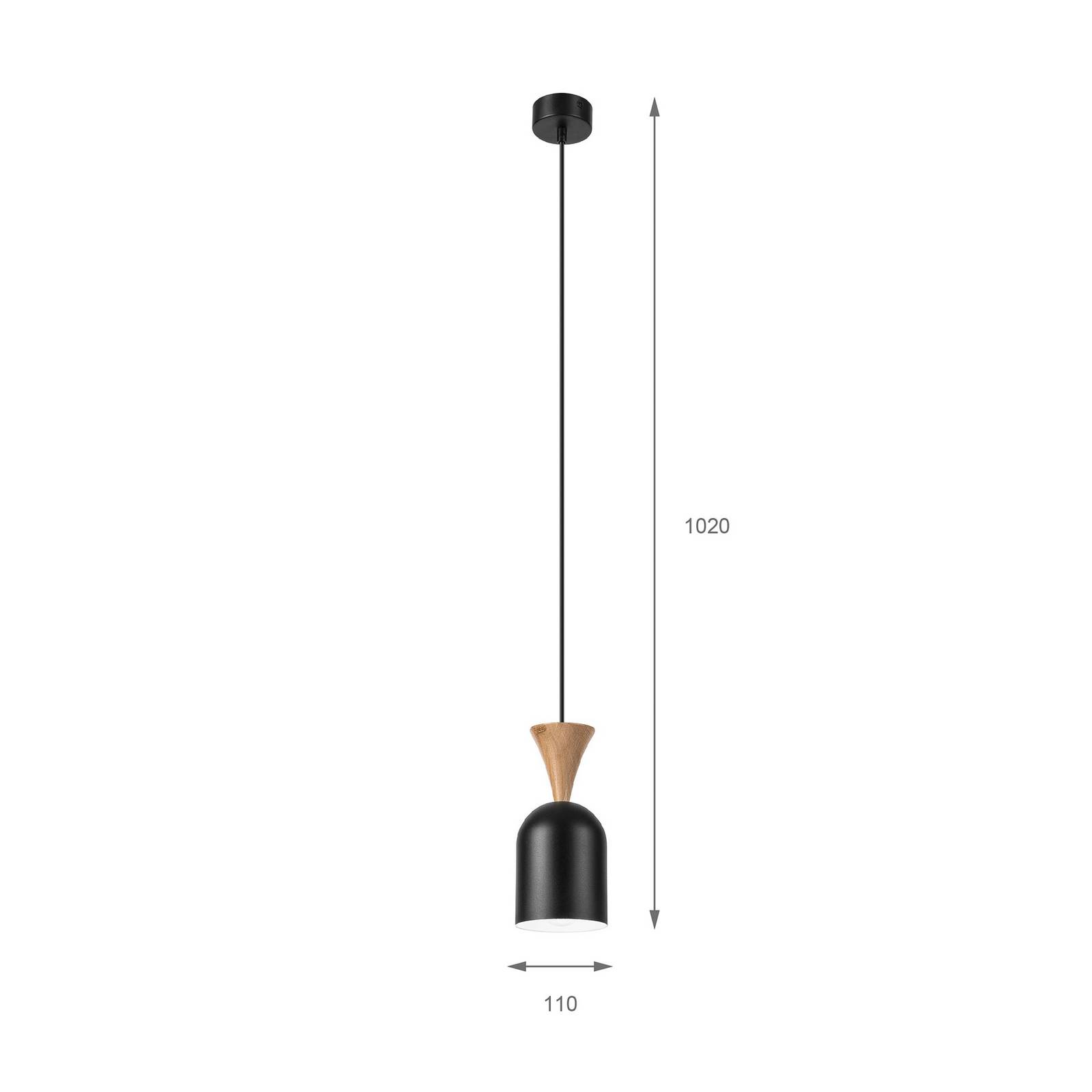 Lampa wisząca Nolan, Ø 11 cm, czarna/dąb, metal/drewno