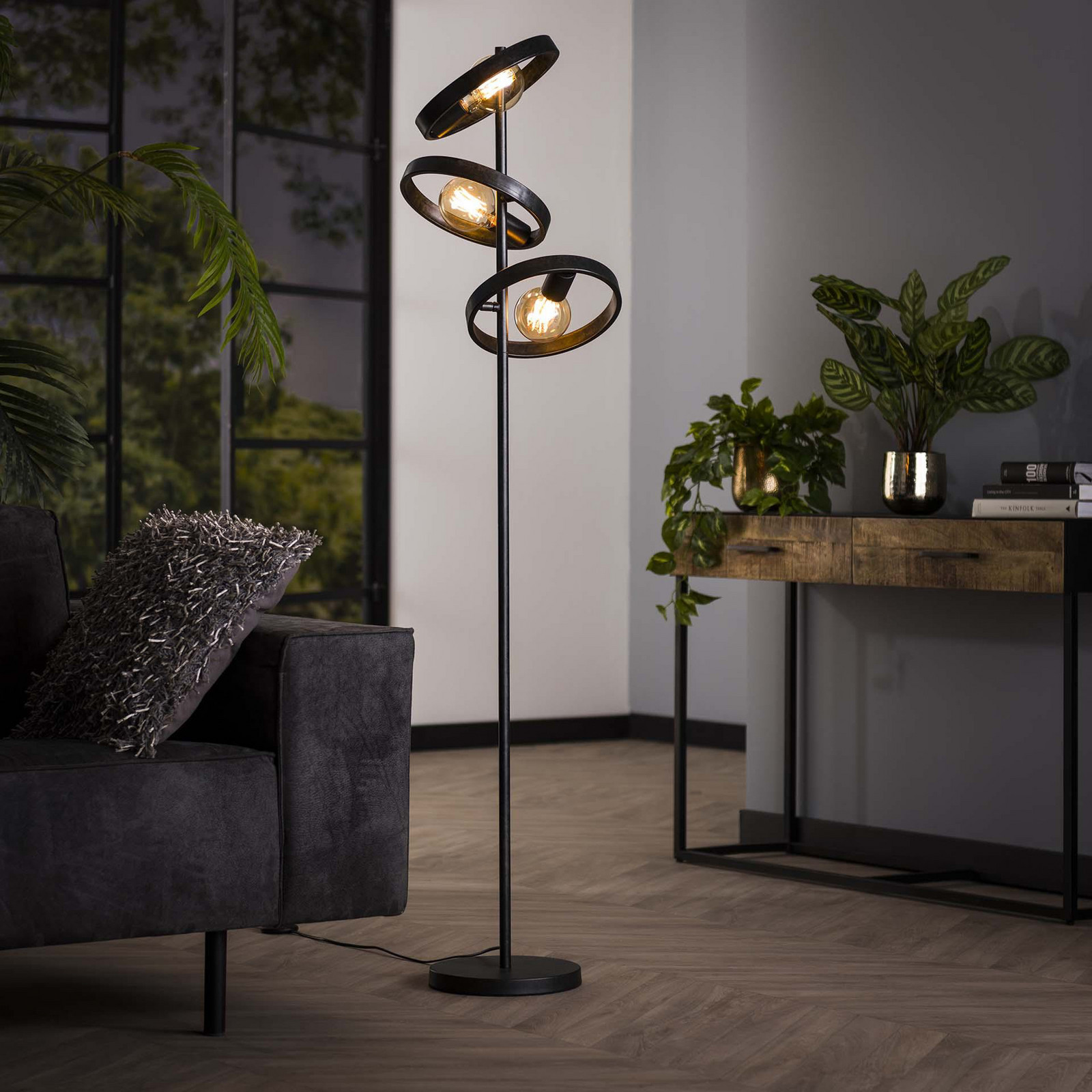 Zijlstra Ringelbach lampadar 3 becuri antracit metal E27 - Camera de zi / sufragerie - modern