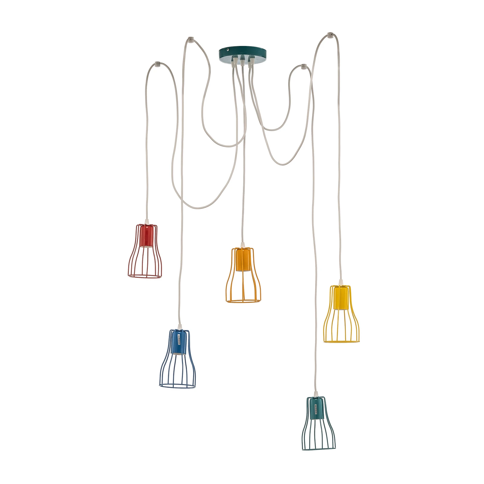 Tube hanging light, 5-bulb, colourful