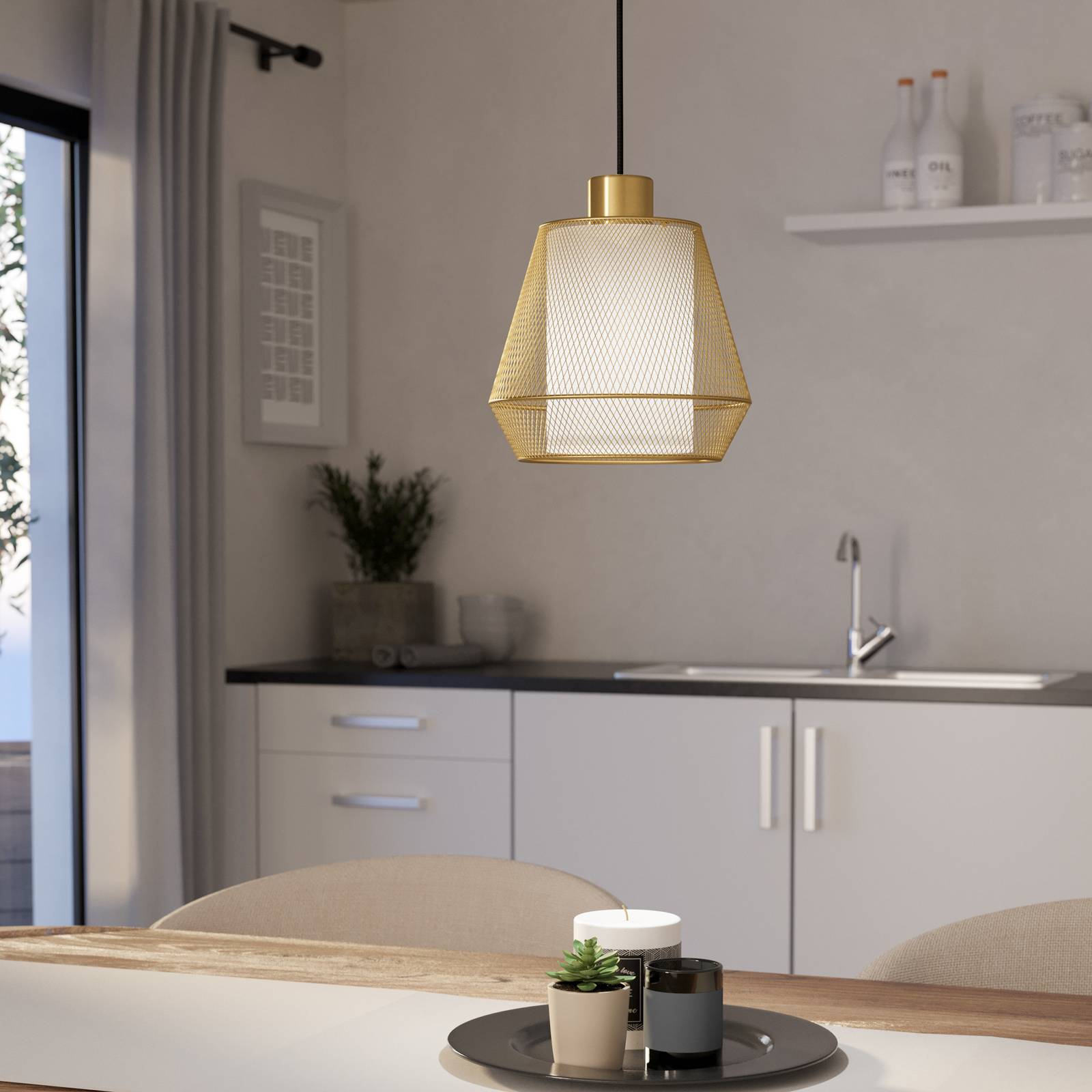 EGLO Hanglamp Ciudadela, Ø 18 cm, zwart/messing, staal