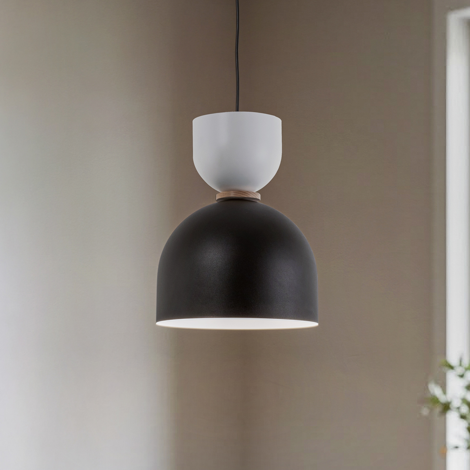 Suspension Clementine, noir/blanc, à 1 lampe, E27