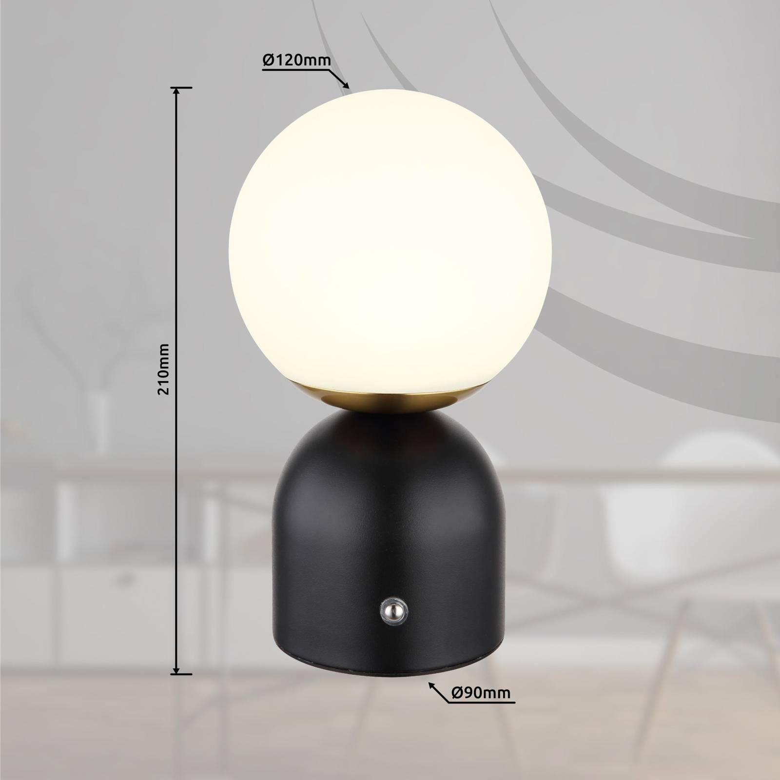 Globo Lampe de table LED rechargeable Julsy, noir, hauteur 21 cm, métal, CCT