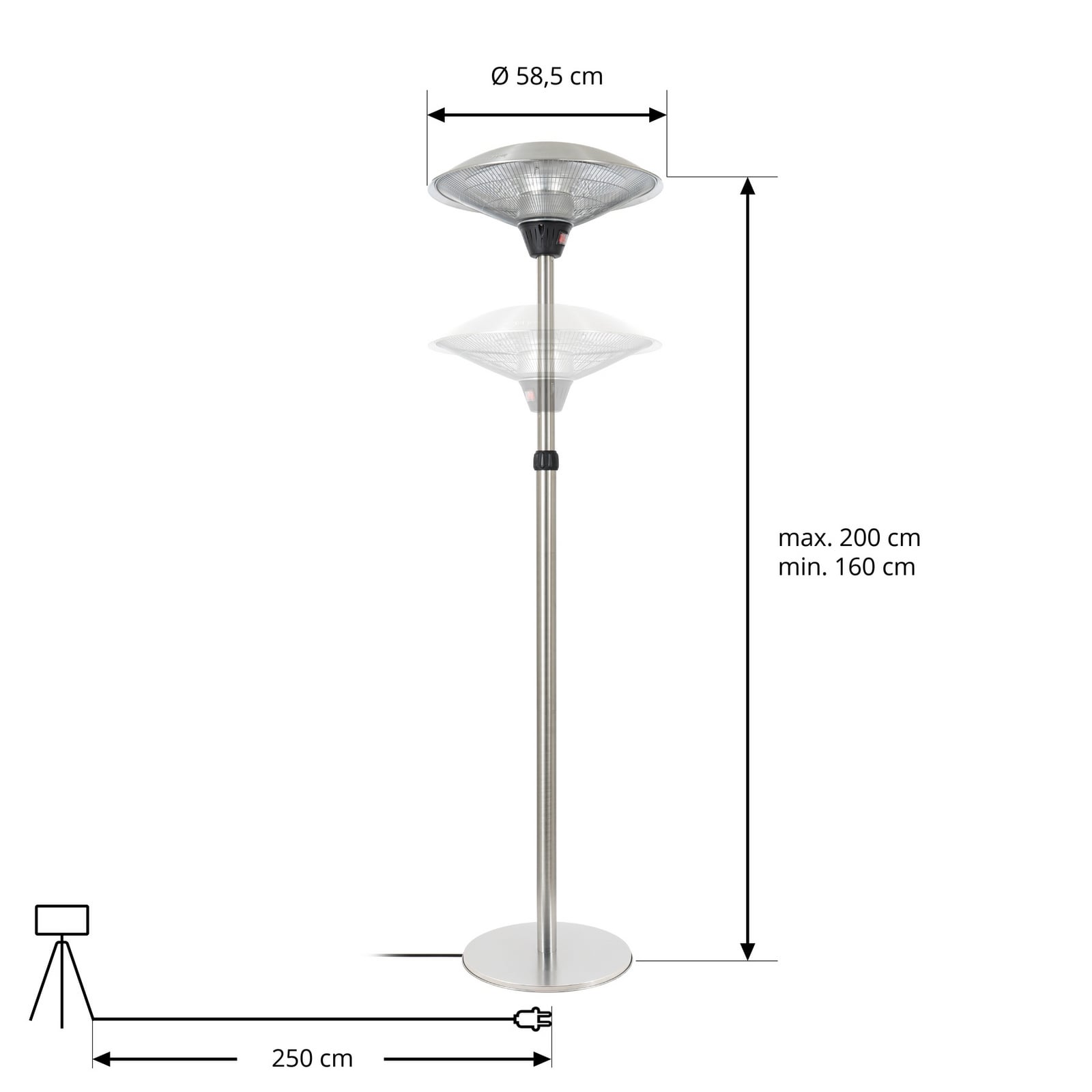 Radiateur rayonnant Solfire, argent, hauteur 200 cm, IP44 - Lucande Radiateur rayonnant Solfire, argent, hauteur 200 cm, IP44 - Lucande
