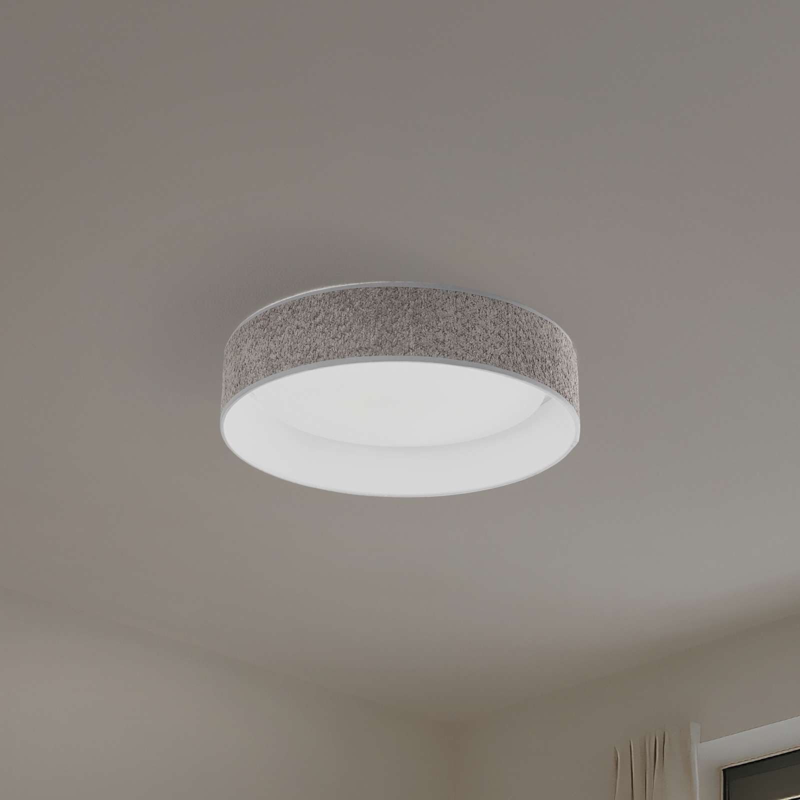 LED mennyezeti lámpa Plafond, Bouclé szürke, Ø 45 cm, 3-lépcsős dimmelhető