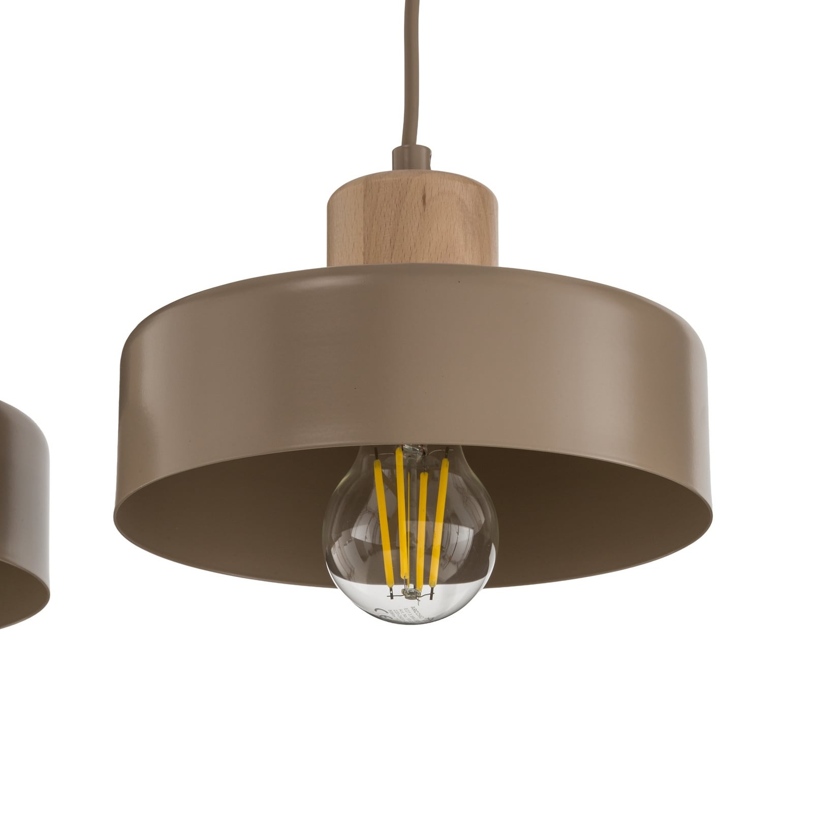 Torin pendant light, beige, length 80 cm, 3-bulb, metal and wood