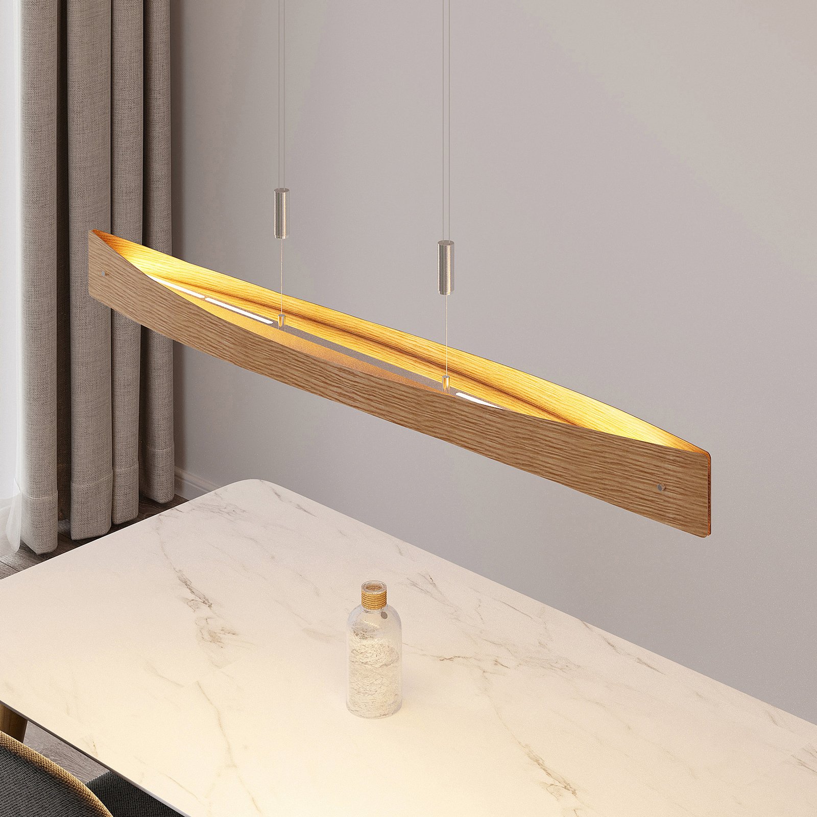 Lindby LED-Hängeleuchte Beazina, Eiche, Metall, 118cm