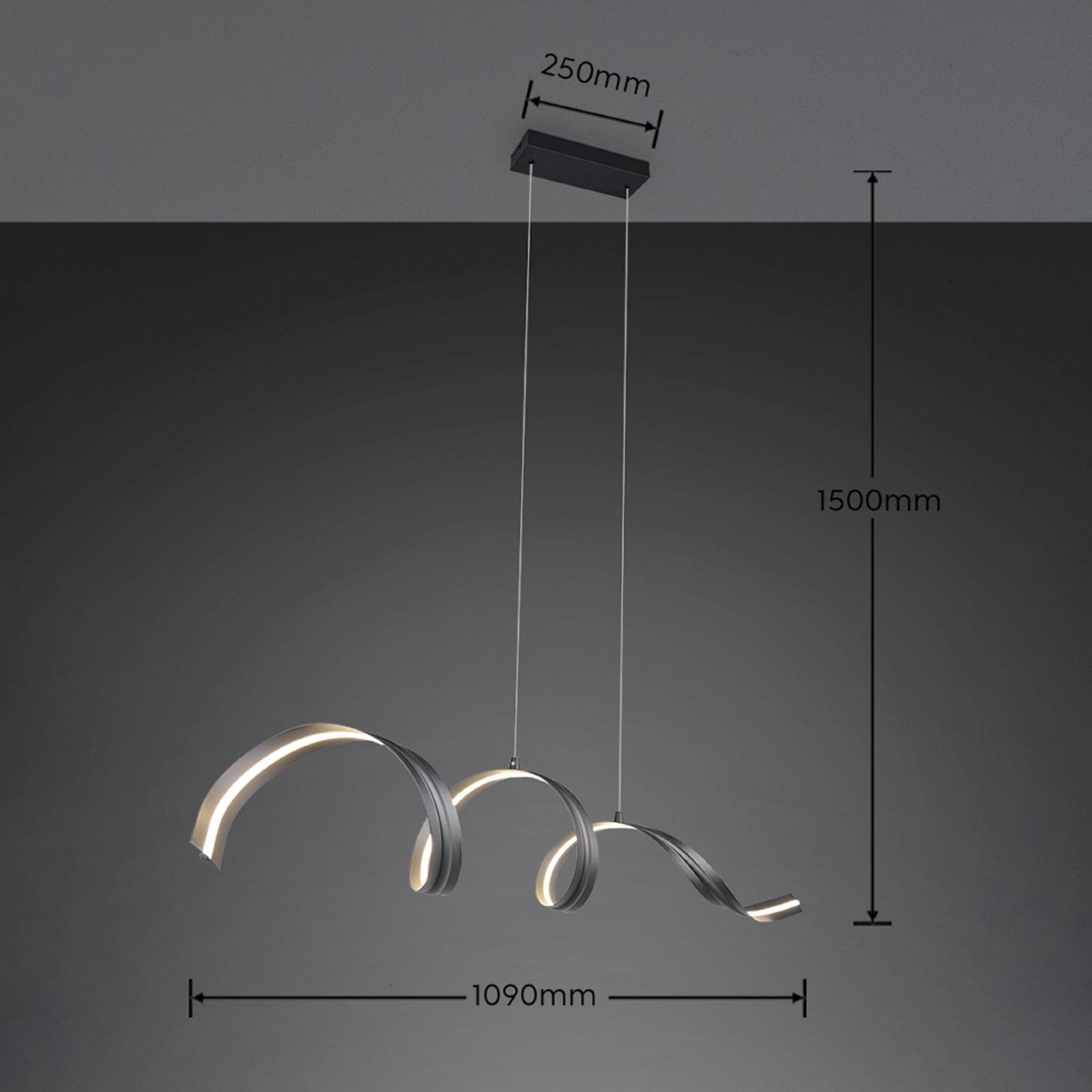 LED-hengelampe Tivor, svart, metall, 3 000 K