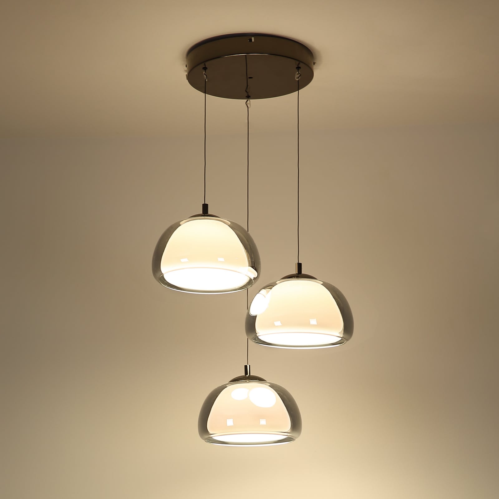 Avila LED lógó lámpa, füstszürke/fekete, üveg, CCT, dimmelhető fényerő