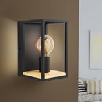 Aplique de pared Libertad, ancho 14 cm, negro/madera, acero