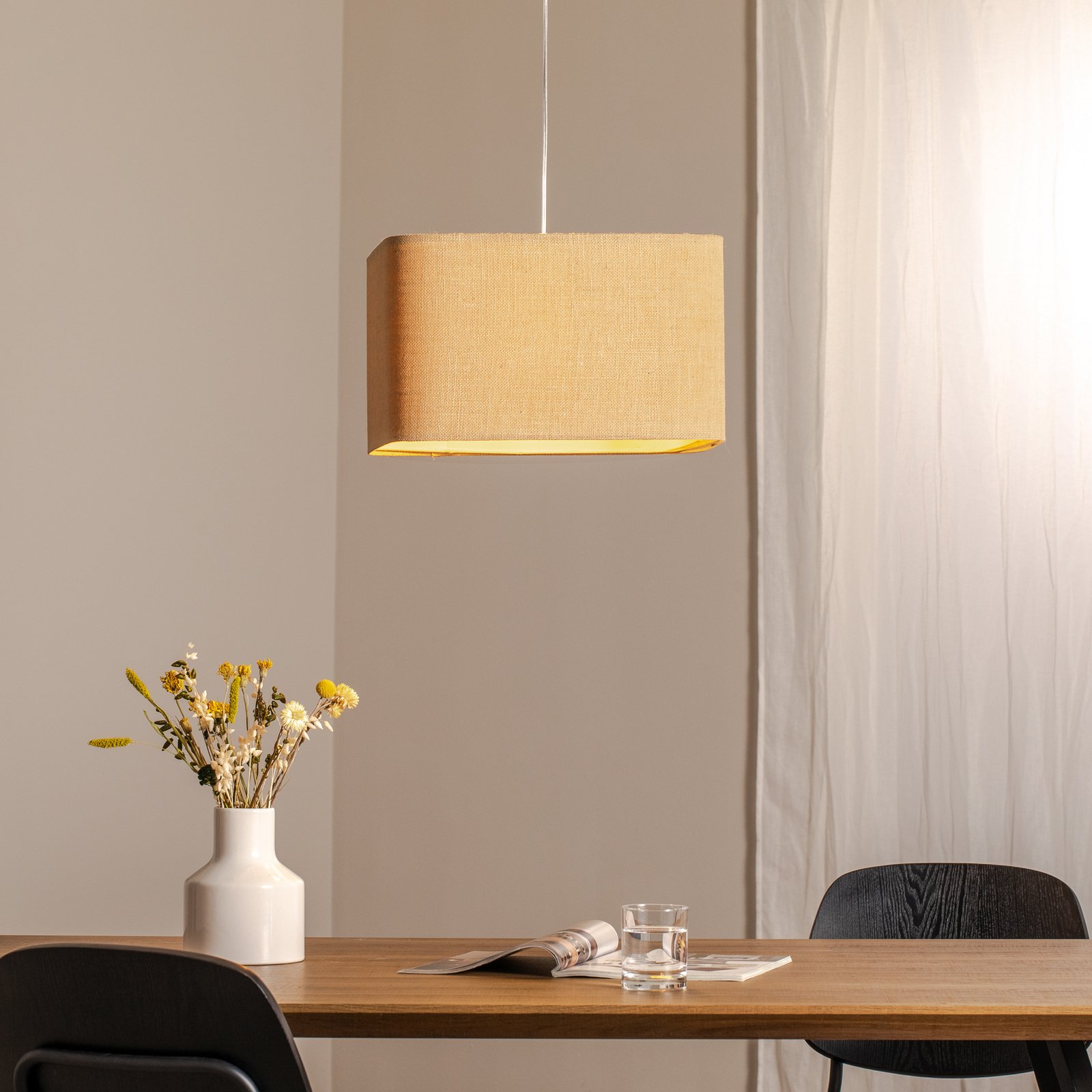 Kwadro pendant light, beige, 40 x 40 cm, jute fabric