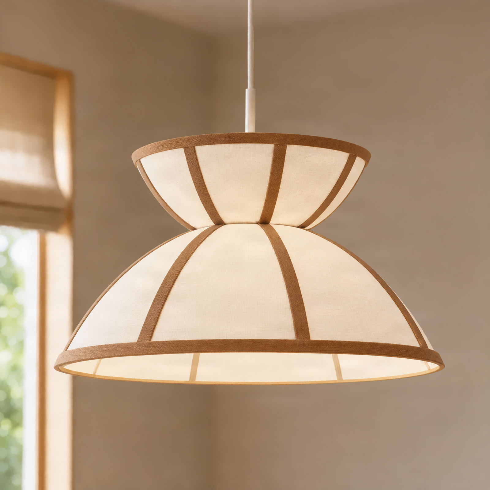 Lampada a sospensione Clarence, Ø 40 cm, beige, lino - Lucande Lampada a sospensione Clarence, Ø 40 cm, beige, lino - Lucande