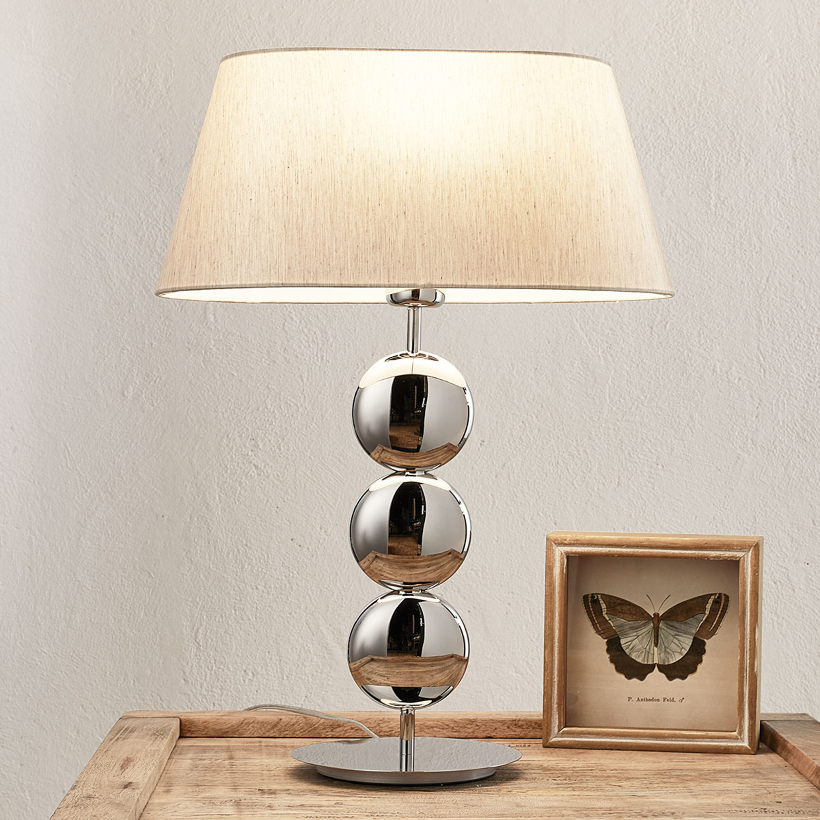 Villeroy & Boch Sofia - table lamp, silver base, for Living / Dining Room, stainless steel, fabric, E27, 13 W, energy efficiency: A++, W: 40 cm, H: 55 cm