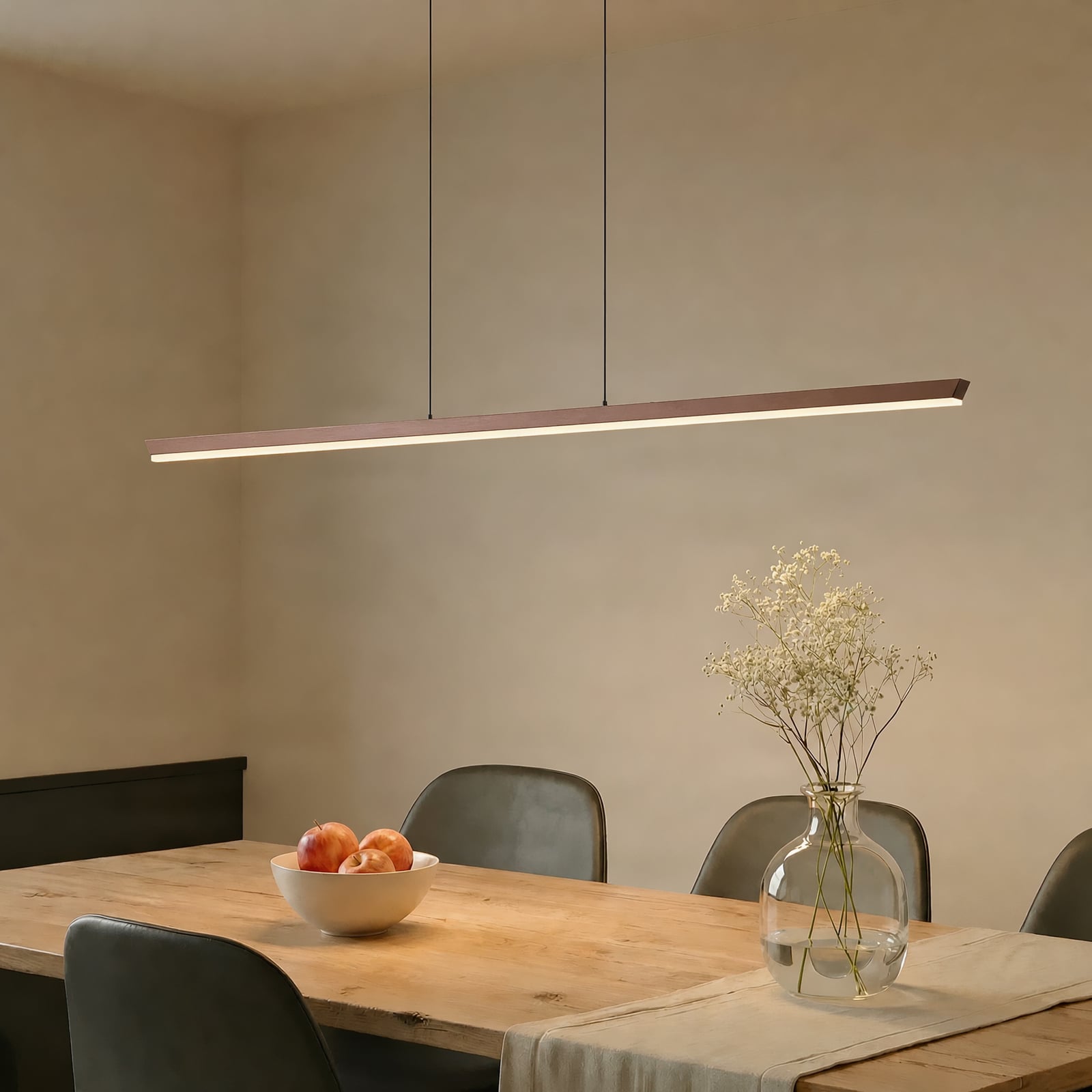 Suspension LED Solvar, 158 cm, marron, CCT, à intensité variable - Lucande Suspension LED Solvar, 158 cm, marron, CCT, à intensité variable - Lucande