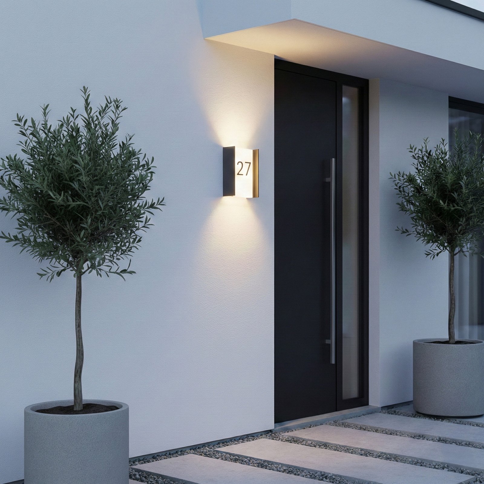 Lindby LED vanjska zidna svjetiljka Selqa, kućni broj, antracit, IP65 Lindby LED vanjska zidna svjetiljka Selqa, kućni broj, antracit, IP65