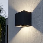 Lucande LED āra sienas lampa Evie, 14 cm, tumši pelēka, uz augšu/uz leju