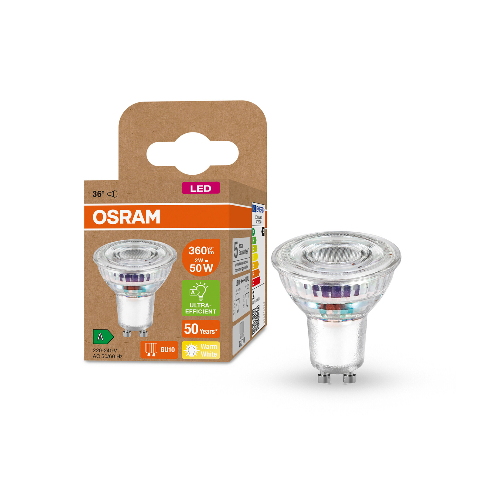 OSRAM reflector LED bulb GU10 2W 360lm 827 36°