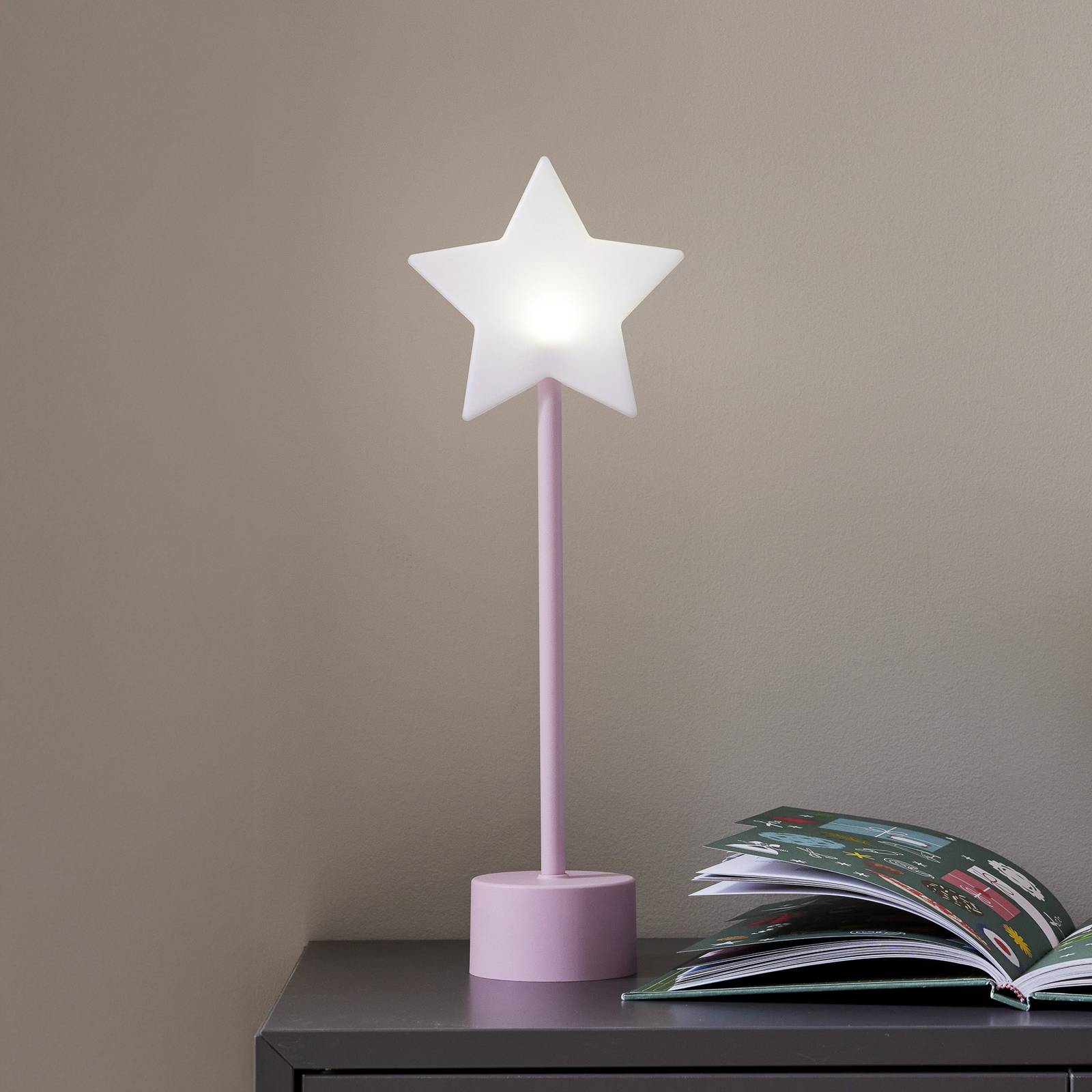 Lampa stołowa LED na akumulator Blizz, różowa, 40 cm, w kształcie gwiazdy,