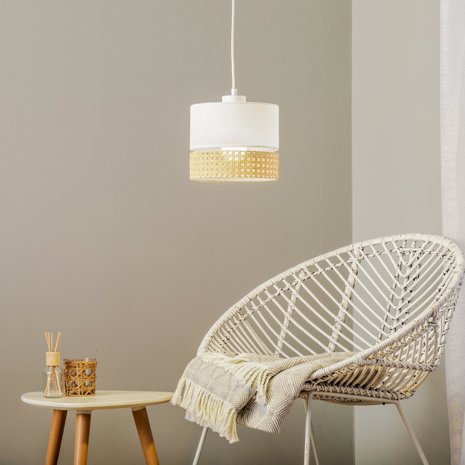Hanglamp Paglia wit/rattan 1-lamp Ø 20 cm